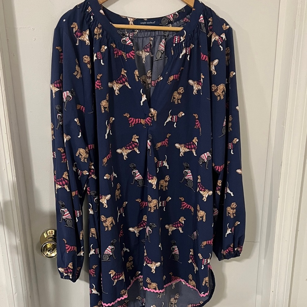 Adorable Dogs in Sweaters Printed Tunic top Sz XXL
